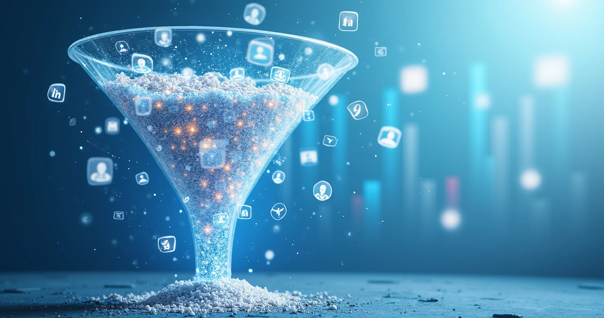 Representação visual de um funil comercial B2B recheado de leads qualificados 