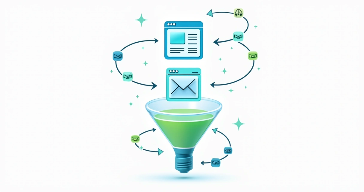 Esquema visual de funil de vendas usando landing pages