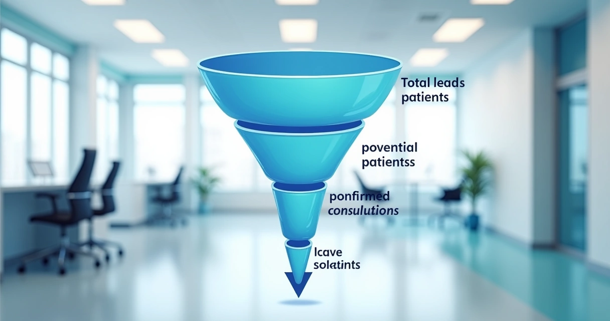 Gráfico de funil mostrando queda de leads até consulta em clínica de cirurgia plástica