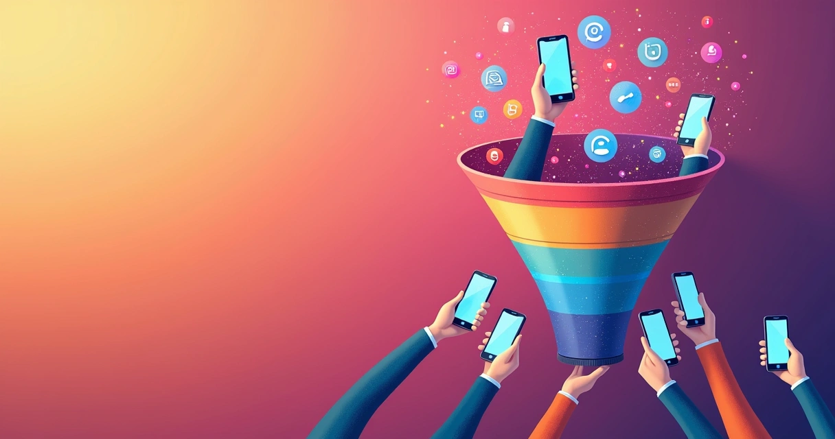 Representação gráfica do funil de conteúdo com etapas visualmente destacadas 