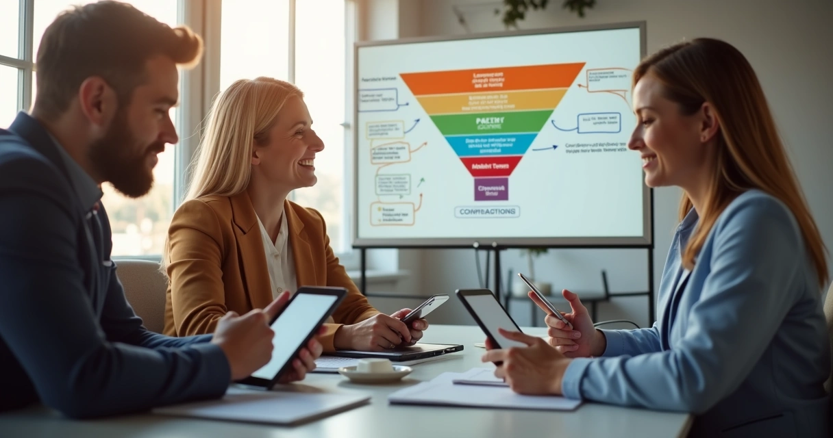 Representação de um funil conversacional sendo usado por equipe de marketing 