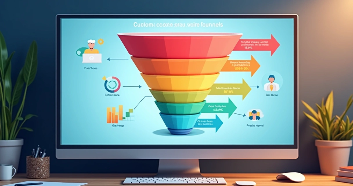 Gráfico de funil de conversão customizado com etapas e porcentagens 