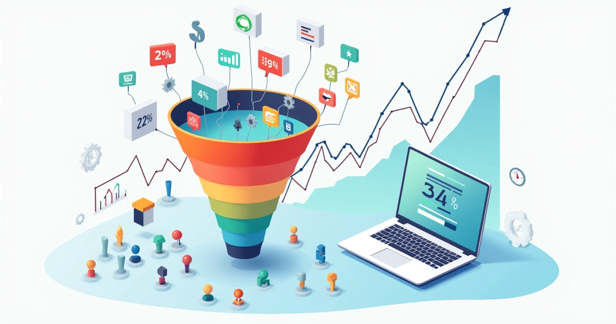 Ilustração de funil de marketing transformando o mesmo tráfego em mais conversões 