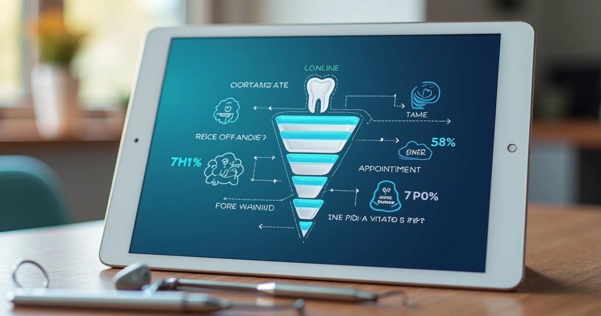 Gráfico de funil de conversão de vendas para clínica odontológica digital