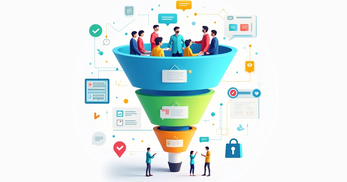 Funil de marketing digital com etapas de conversão 