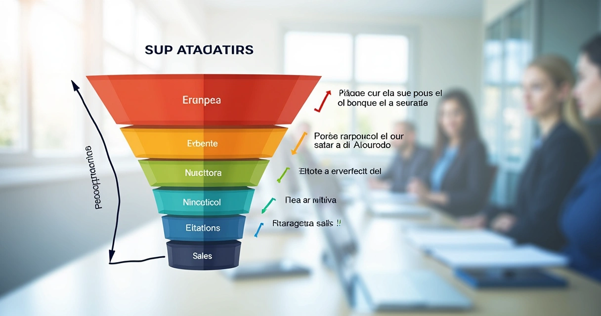 Gráfico de funil de vendas colorido com etapas marcadas 