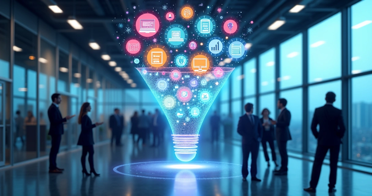 Ilustração de um funil de vendas B2B digital 