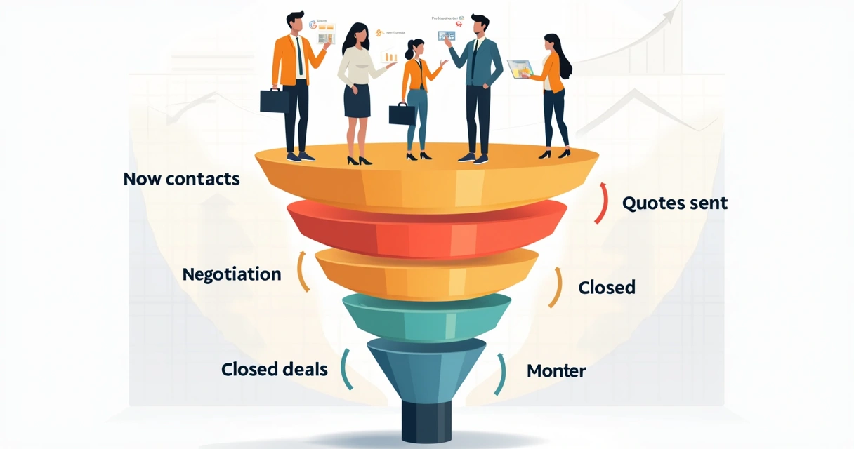 Desenho de funil de vendas com etapas e oportunidades 