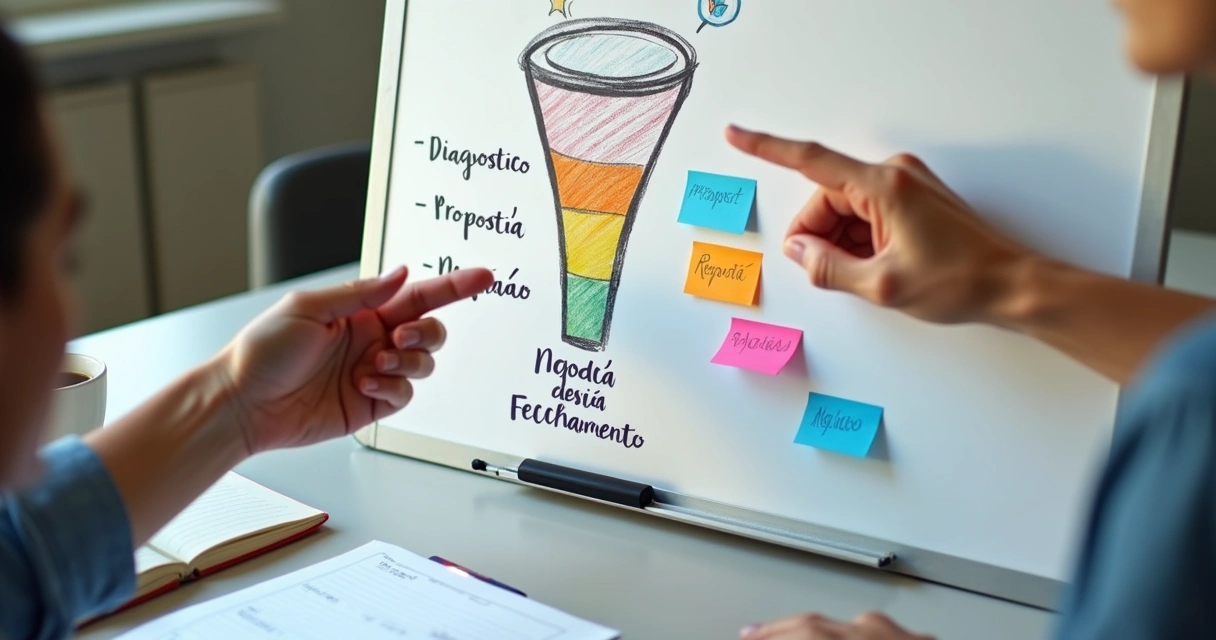 Funil de vendas desenhado em quadro com dados 