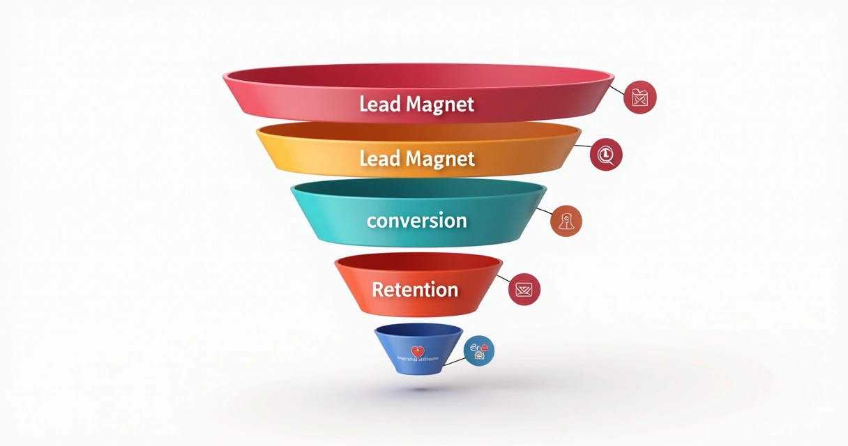Esquema visual de funil de vendas por e-mail marketing 