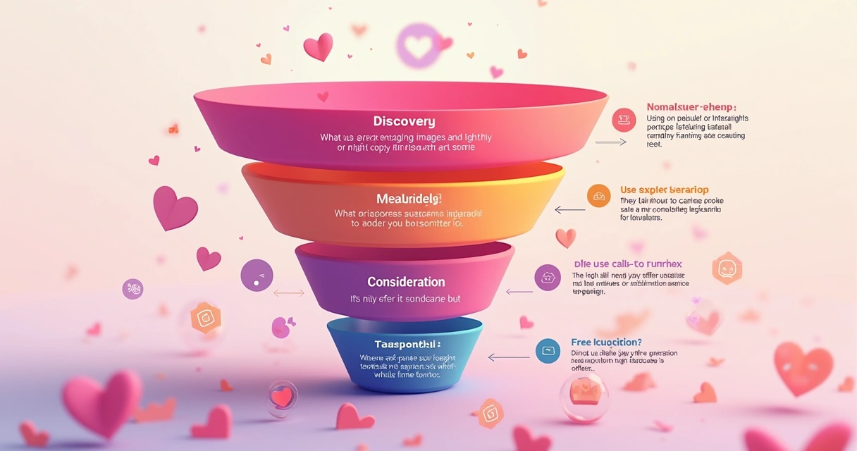 Ilustração com três camadas representando o funil de vendas no Instagram. 