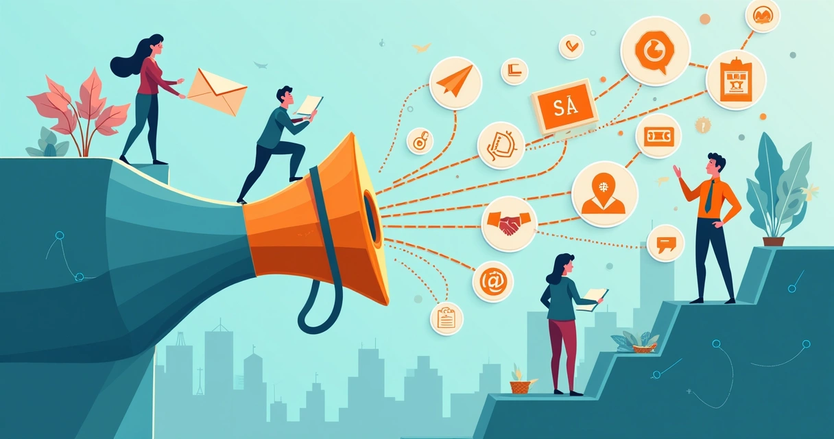 Ilustração de funil de vendas integrando equipes de marketing e vendas 