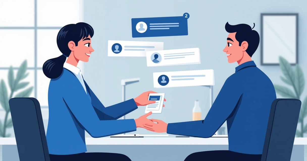 Etapas do funil de vendas ilustradas com uma isca digital sendo oferecida por DM em uma conversa B2B, todos elementos em tom azul e cinza.