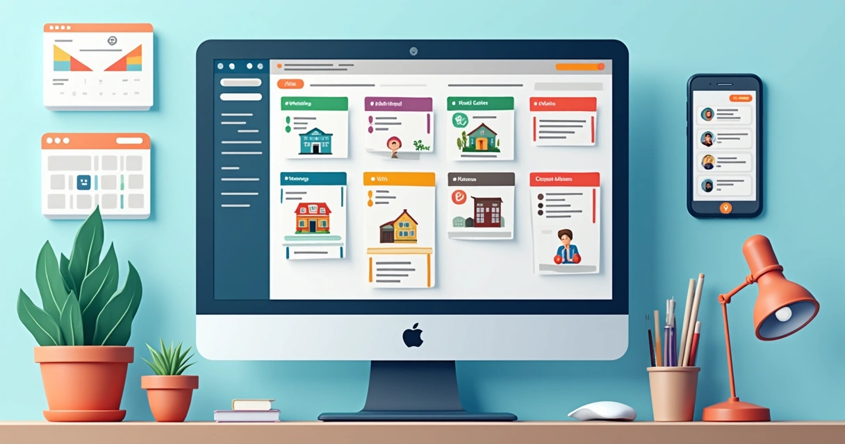 Visualização do funil Kanban em um sistema imobiliário 