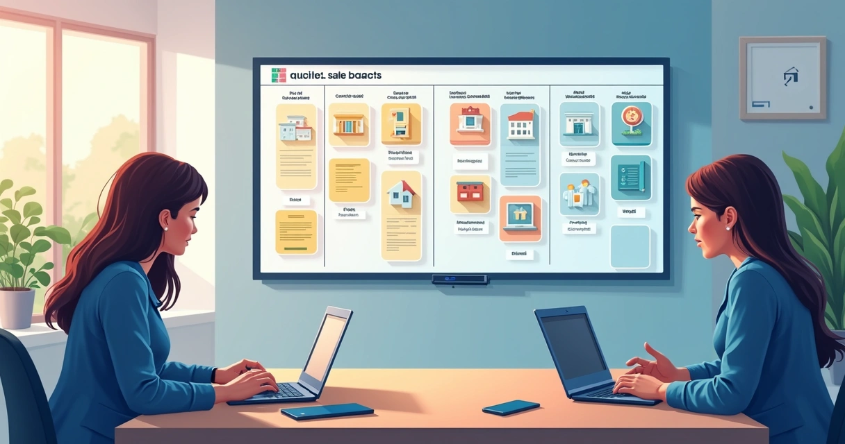 Visualização do funil de vendas em estilo Kanban para imóveis 