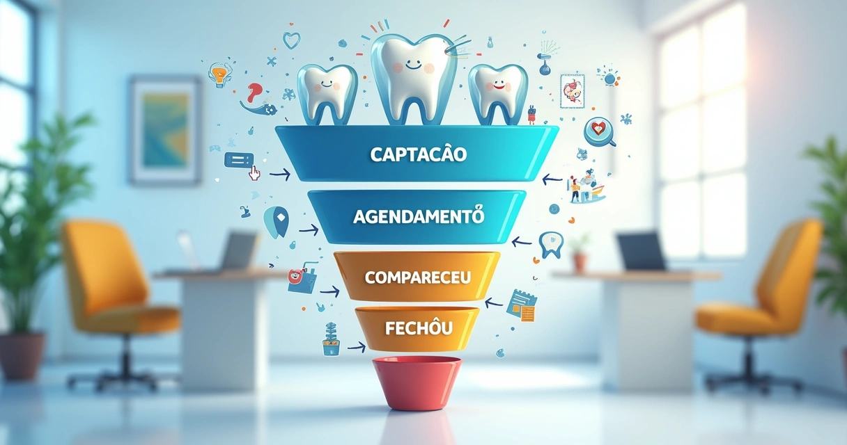 Ilustração do funil de vendas de uma clínica odontológica 
