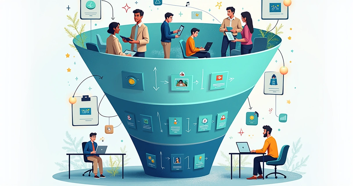 Funil do marketing educacional com etapas de qualificação e pontuação de leads 