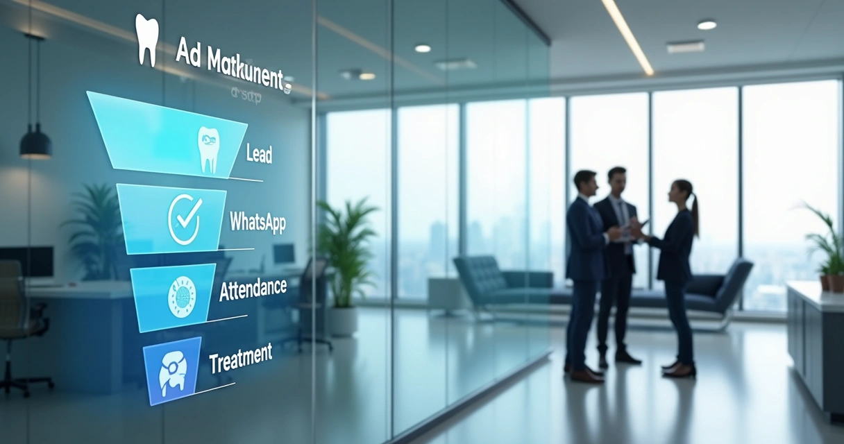 Funil de marketing odontológico com etapas de lead até consulta 