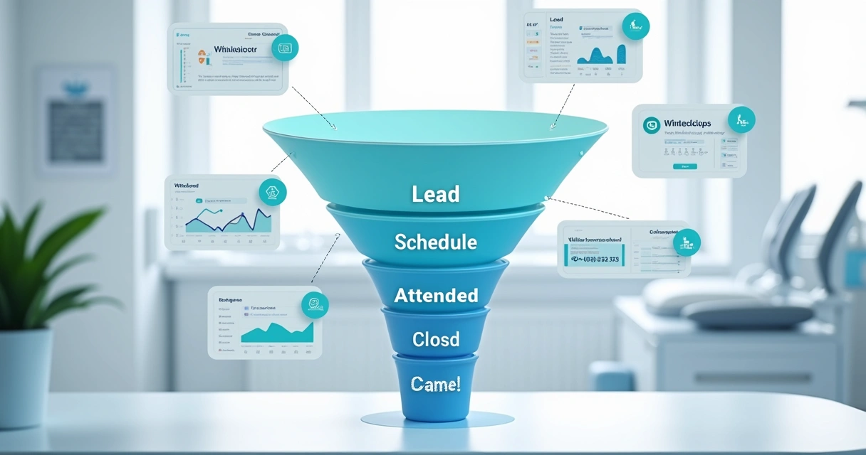 Funil de marketing odontológico com etapas de agendamento 