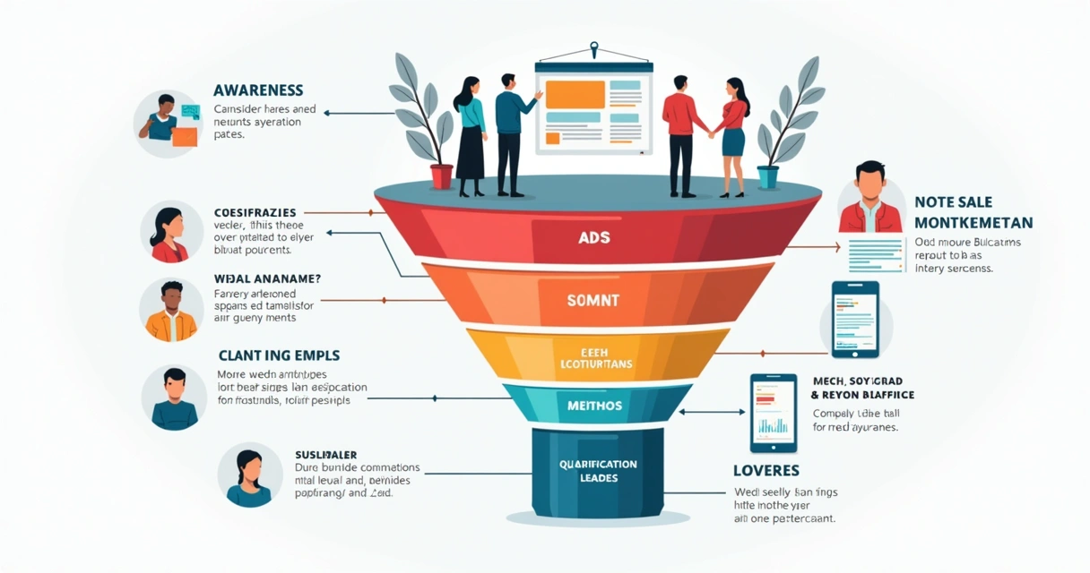 Esquema visual do funil de vendas em mentoria com anúncios digitais 