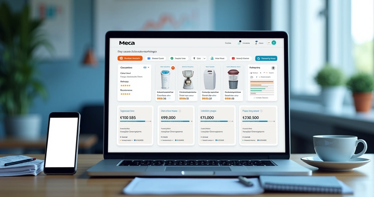 Fluxo visual de funil Meta com checkout por um clique e dados de produto