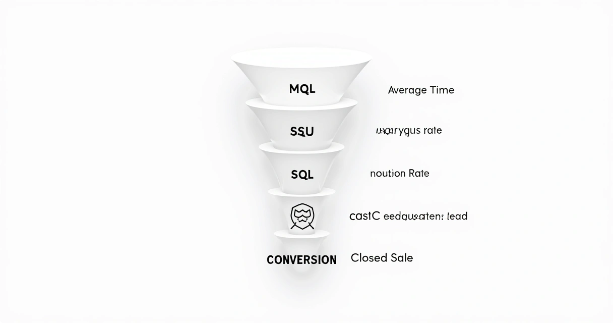 Fluxo de métricas em um funil de vendas simples 