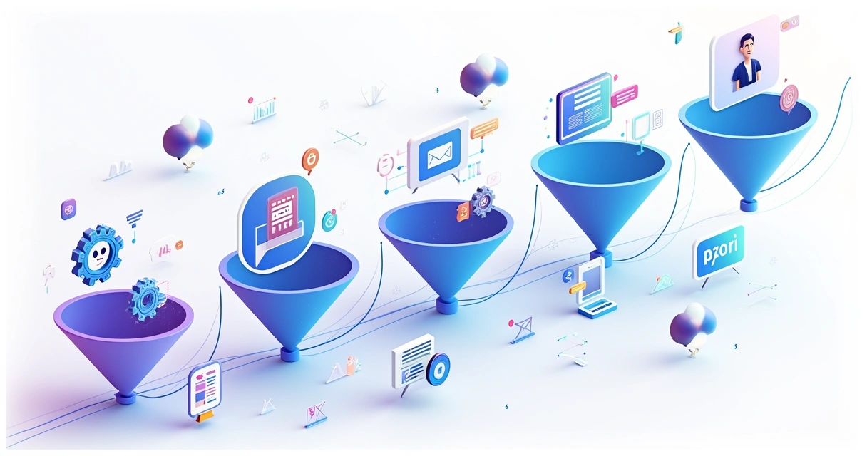 Fluxo de nutrição digital com elementos de IA e conexões entre etapas 