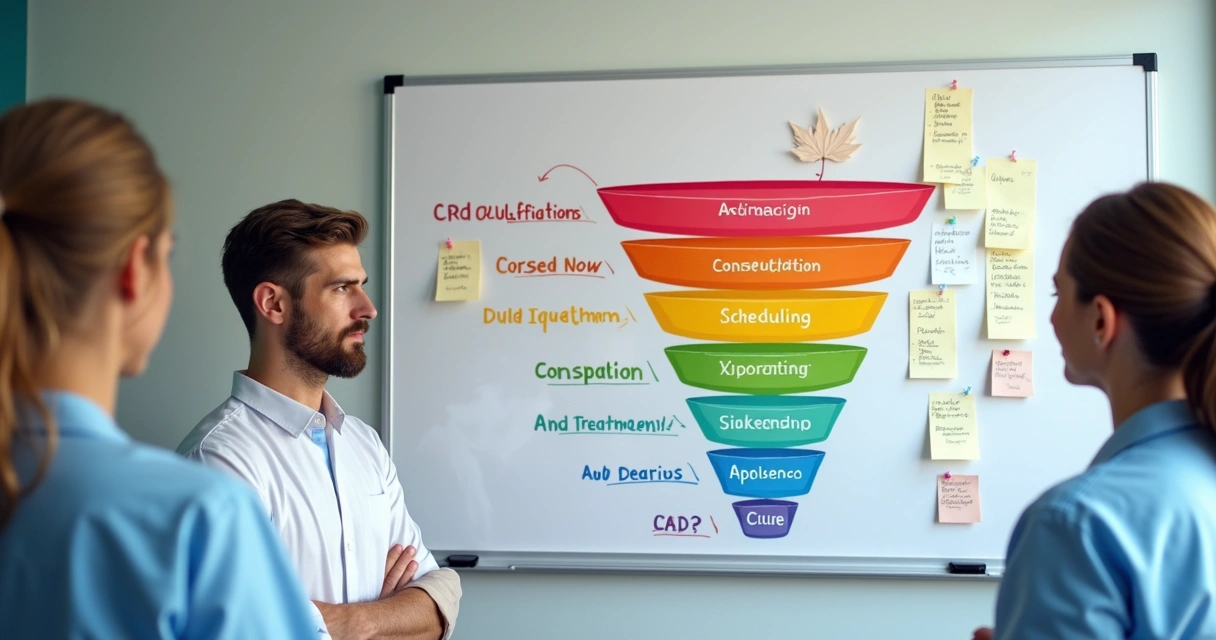 Funil do paciente odontológico em quadro branco