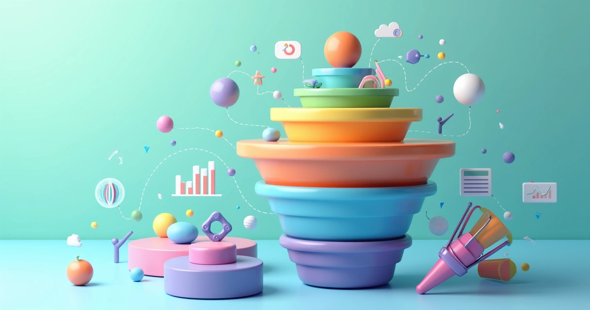 Representação visual de funil de vendas com etapas destacadas para parcerias B2B 