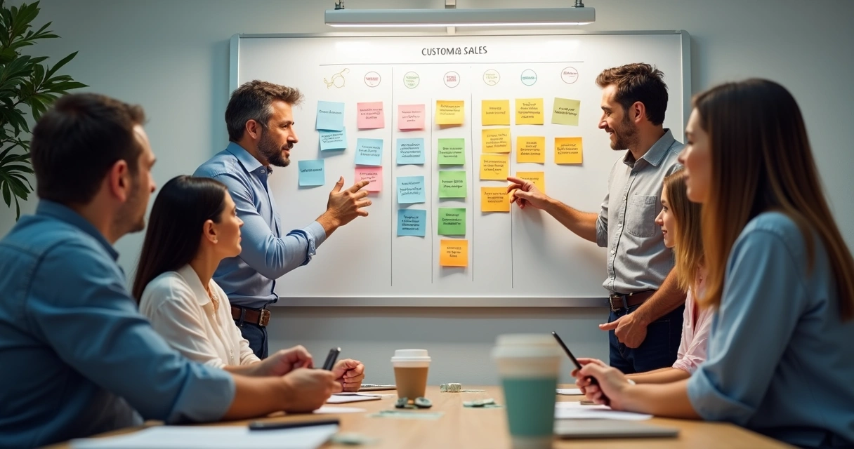 Quadro branco com etapas de funil personalizadas para negócios diferentes 