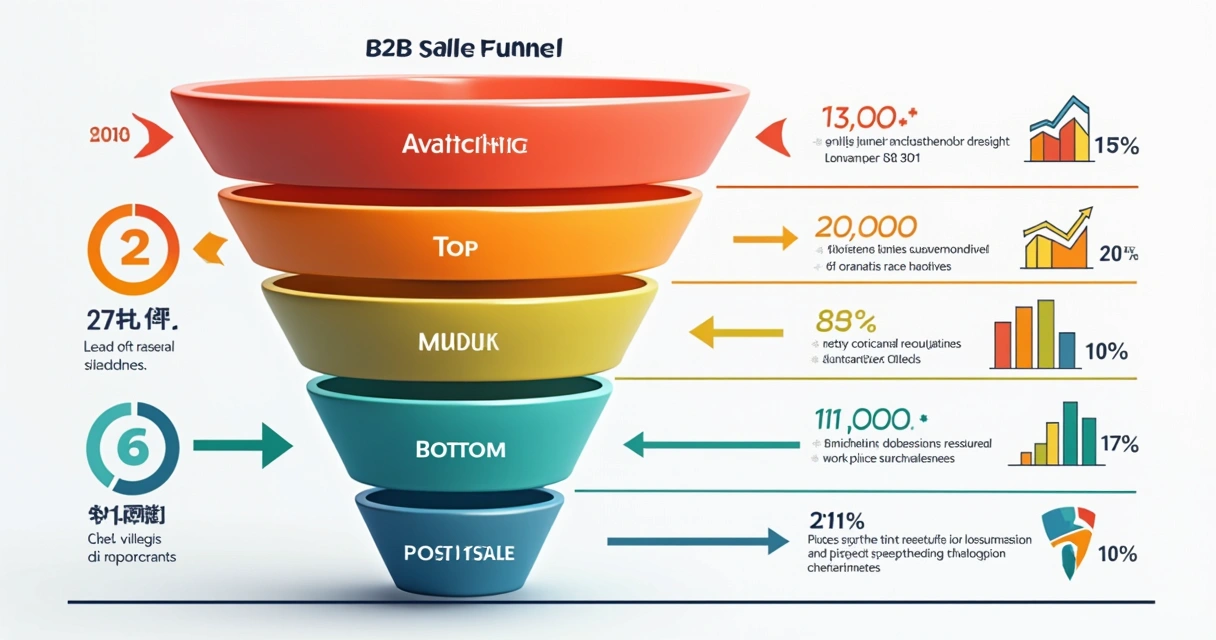 Funil de vendas B2B com indicadores de remarketing e métricas acompanhadas 