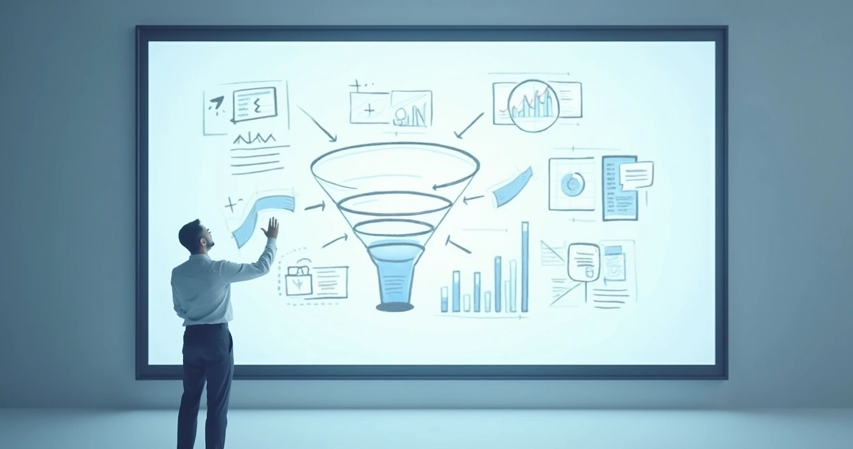 Fluxo de vendas automatizadas em quadro digital, sem imagens pessoais 