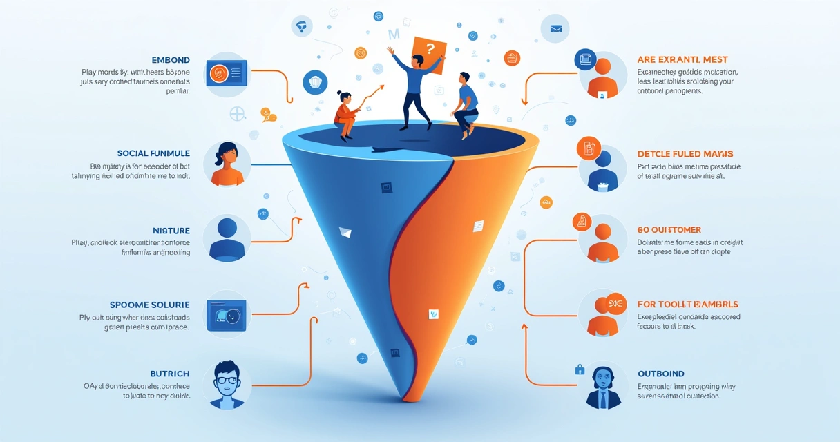 Esquema do funil de vendas B2B com etapas inbound de um lado e outbound do outro 