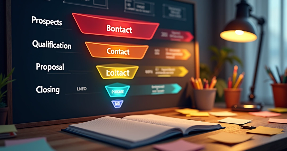 Diagrama de um funil de vendas B2B com dados em destaque. 