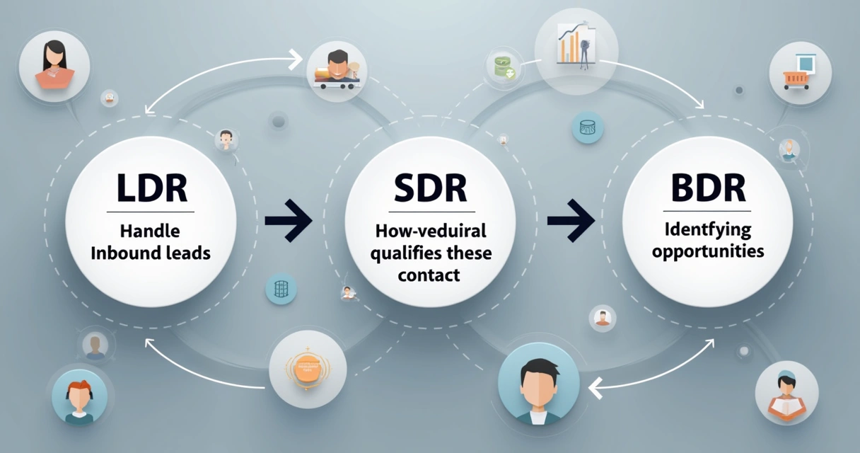 Fluxo do funil de pré-vendas B2B com LDR, SDR e BDR 