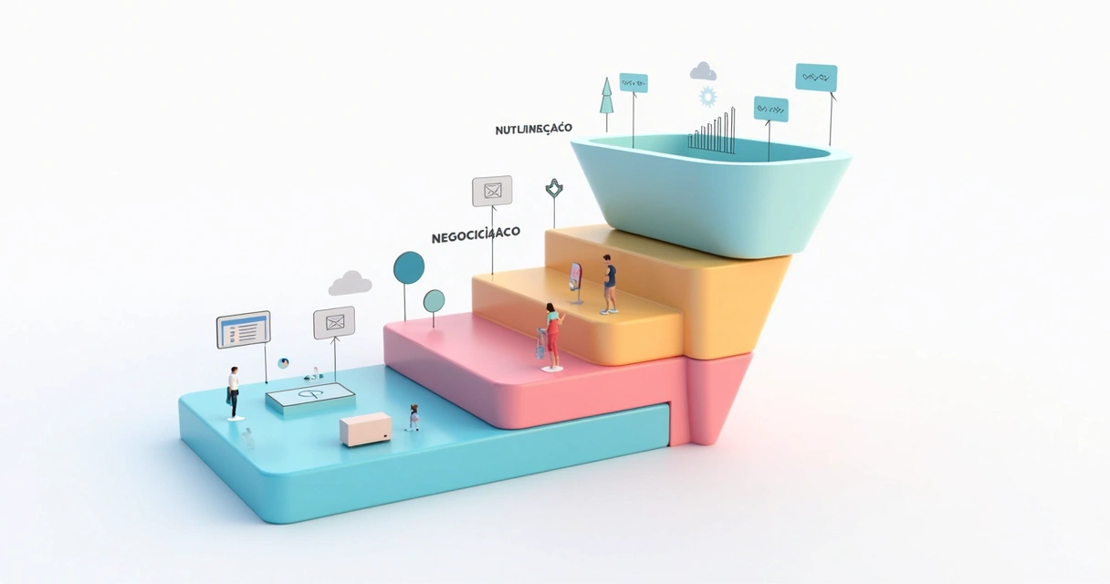 Gráfico funil vendas B2B com etapas automatizadas 