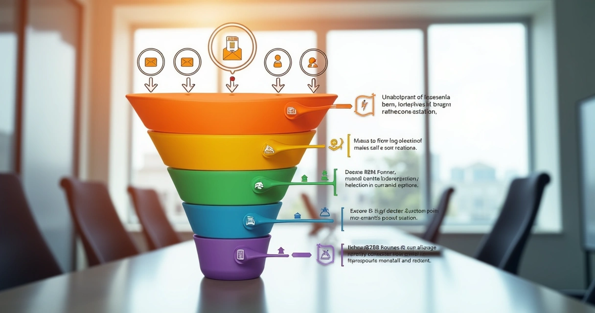 Ilustração de funil de vendas B2B com etapas e cadência 