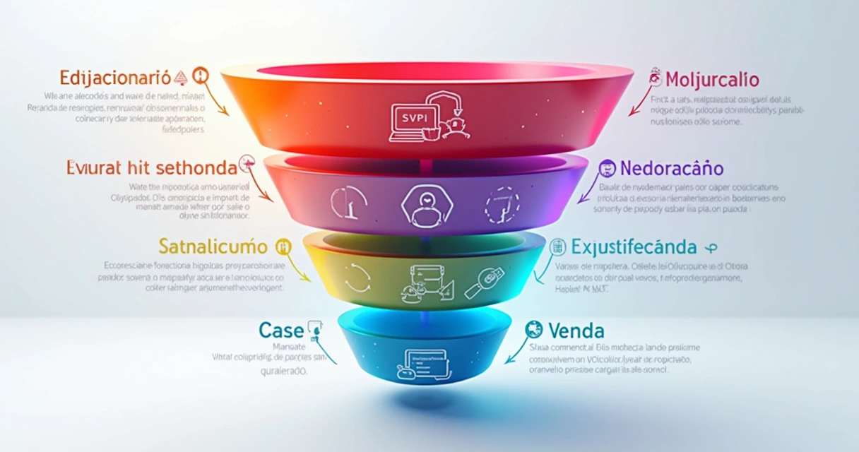 Funil de vendas visualmente dividido com etapas de canal 