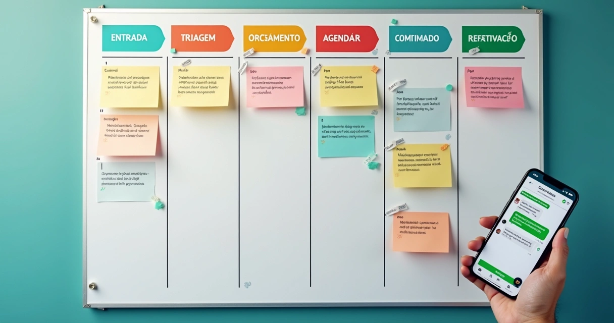 Quadro kanban do funil da clínica