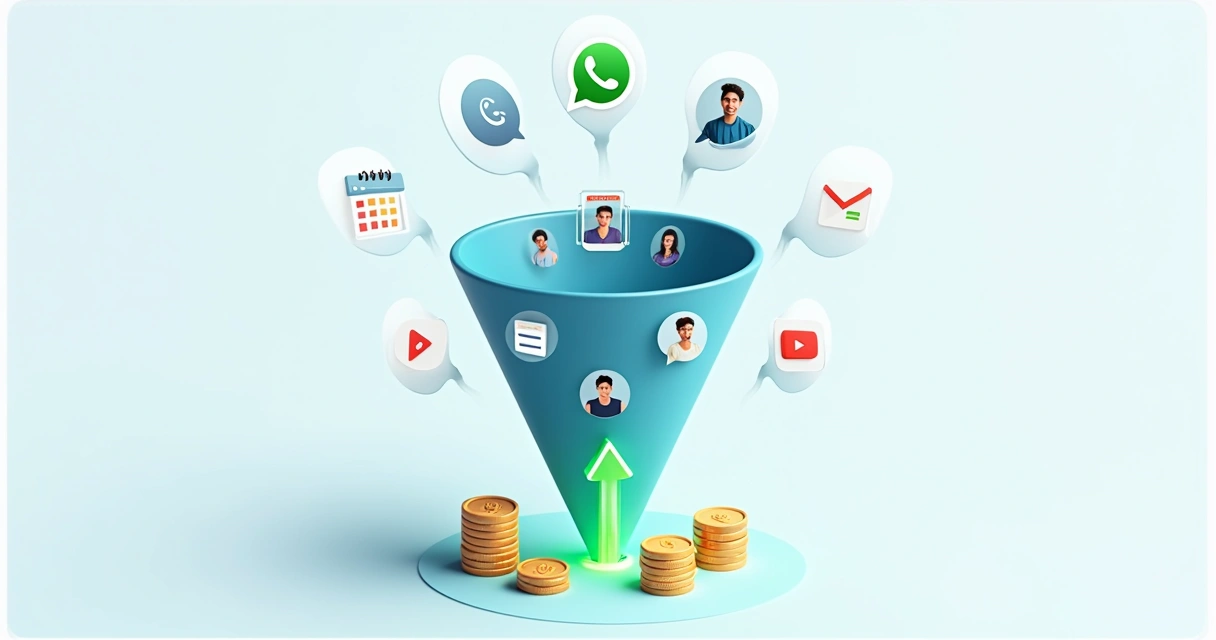 Ilustração de funil de vendas digital para clínicas 