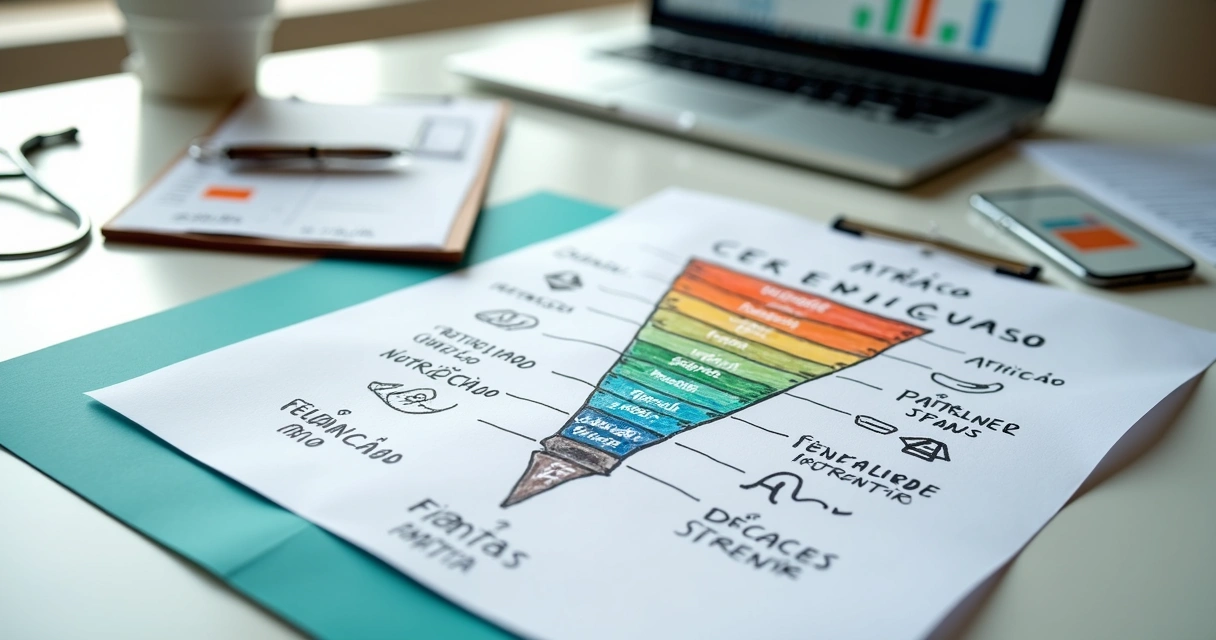 Representação visual de funil de vendas para clínica odontológica em ambiente de trabalho 