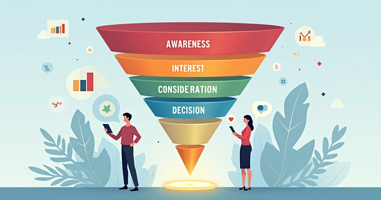 Ilustração de funil de vendas mostrando diferentes etapas com foco no fechamento por closer digital 