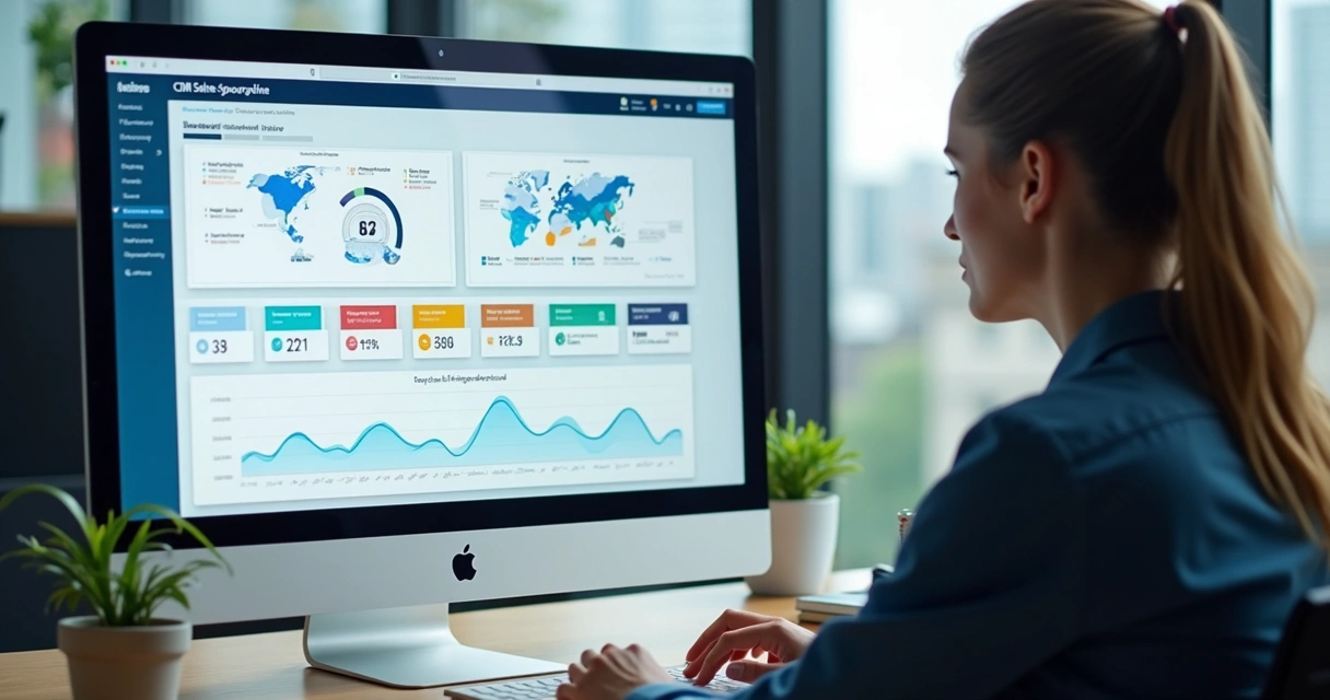 Painel de funil de vendas em CRM visualizado em tela de computador
