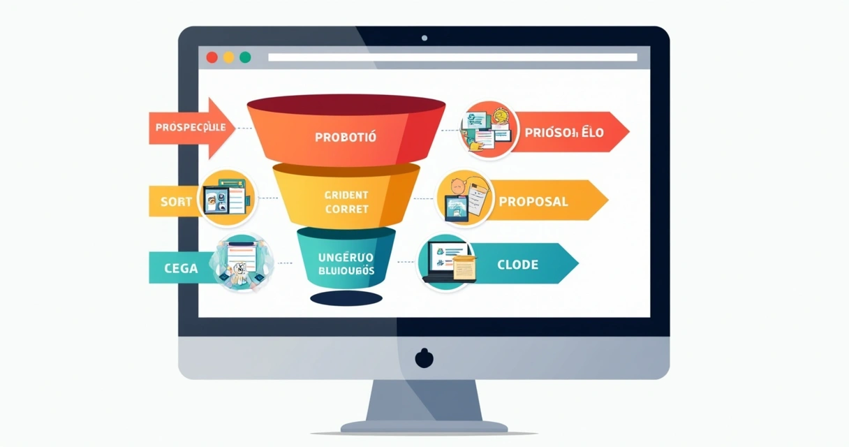 Funil de vendas colorido em CRM brasileiro com negócios em cada etapa