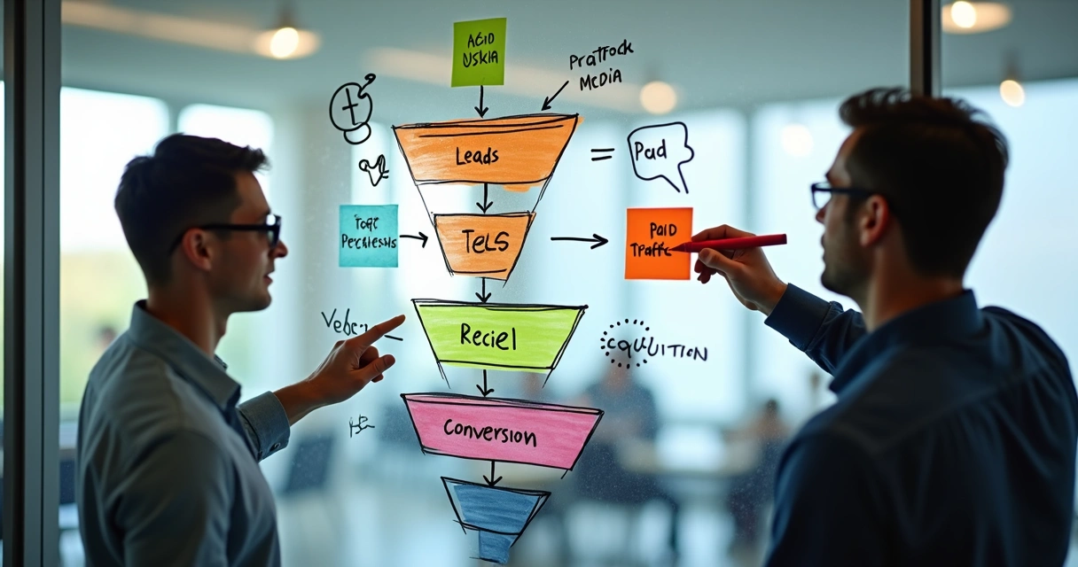 Fluxo de funil de vendas digital com conversão de leads em clientes 
