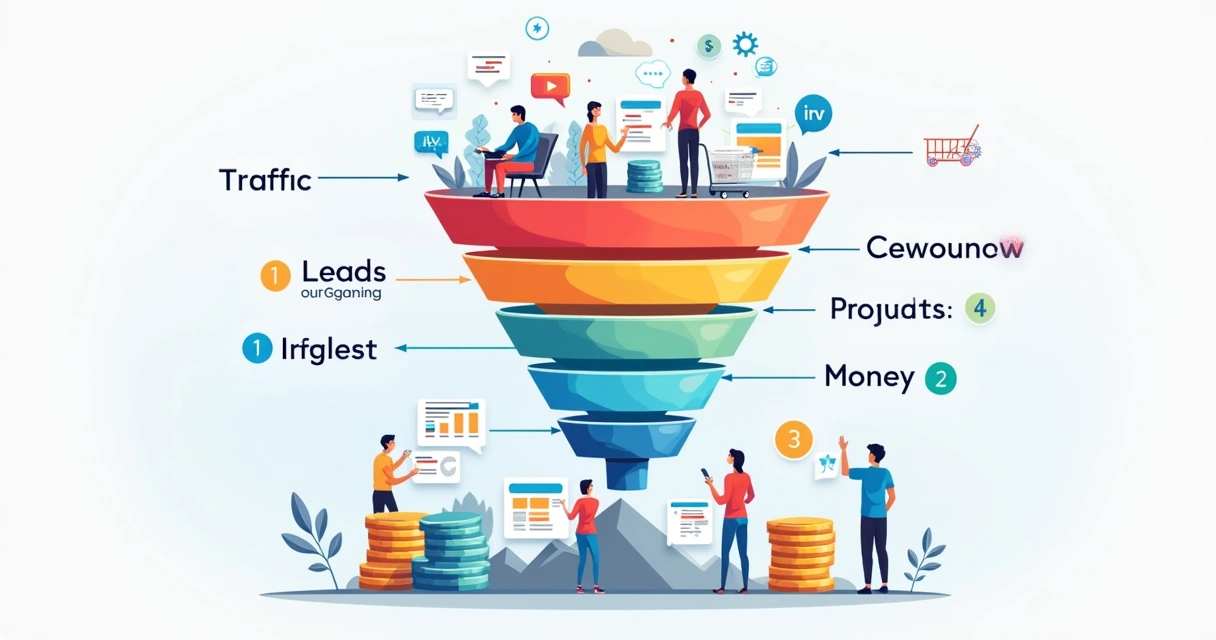 Representação visual de um funil de vendas digital para e-commerce 