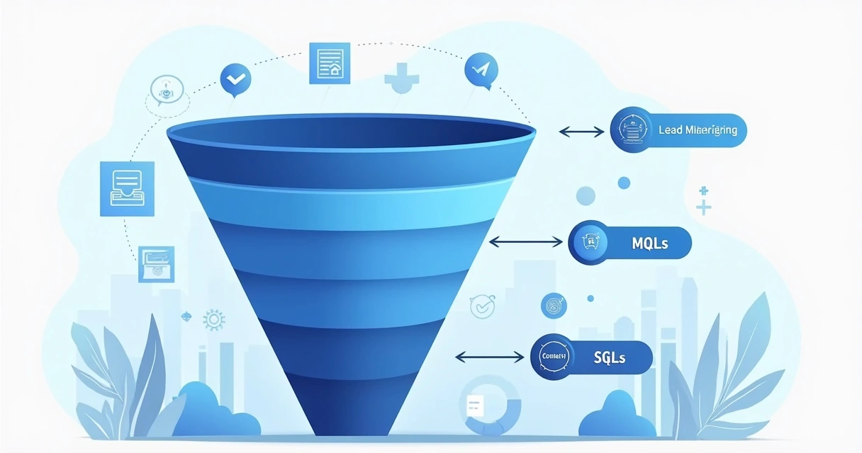 MQLs: Como Identificar, Qualificar e Potencializar as Vendas 2 Ilustração dos estágios do funil de vendas, do topo ao fundo