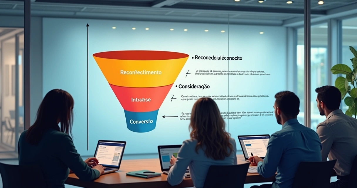 Diagrama de funil de vendas digital com etapas para bancos 