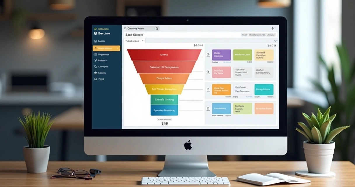 Funil de vendas visual em tela de CRM imobiliário 