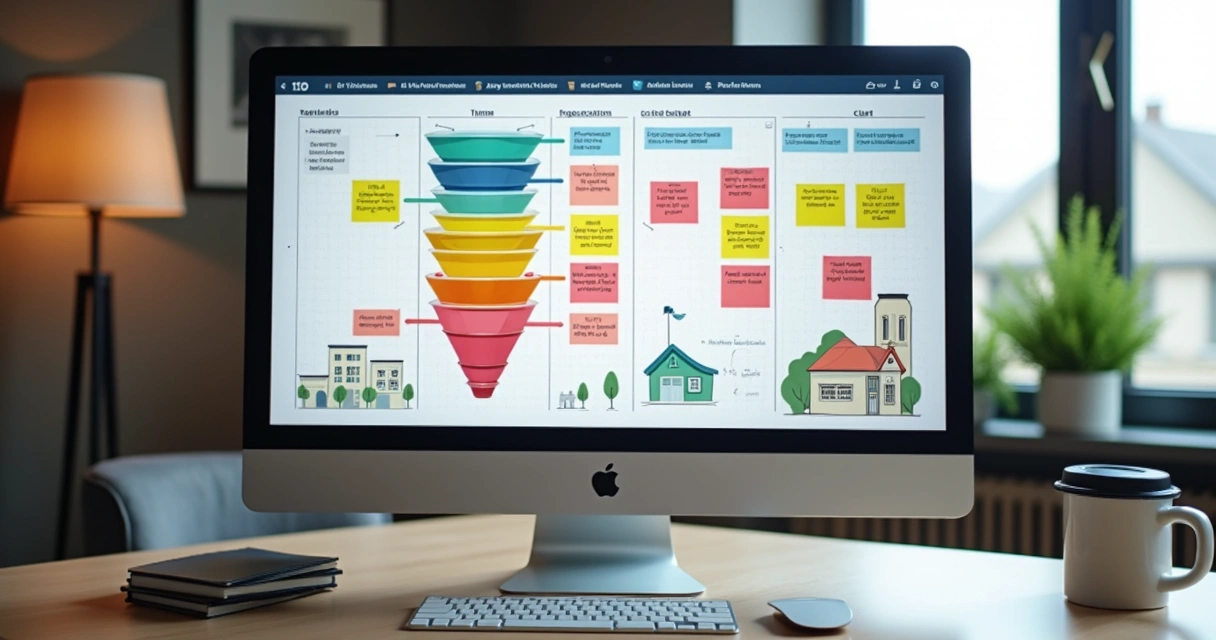 Funil de vendas imobiliário em formato kanban digital 